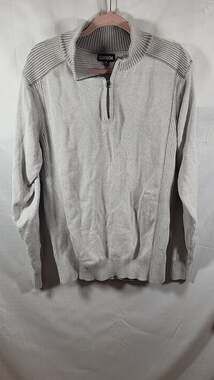 Y2k Carbon Mens Gray Textured Knit Quarter-Zip Pullover Sweater XL